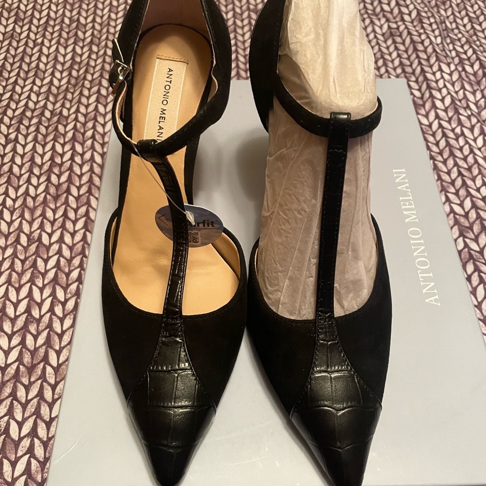 Antonio Melani Black T-Strap Heels